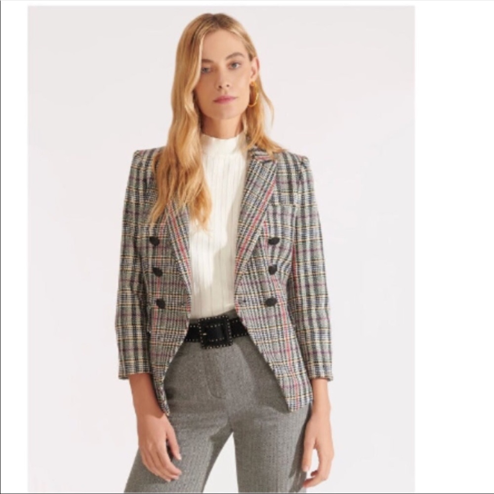 Veronica Beard Empire Dickey Jacket Multicolored Houndstooth-Inspired Plaid, NWT - Picture 3 of 5